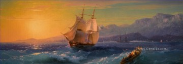  art - IVAN KONSTANTINOVICH AIVAZOVSKY Schiff bei Sonnenuntergang vor Cap Martin Segeln Ozean Teil